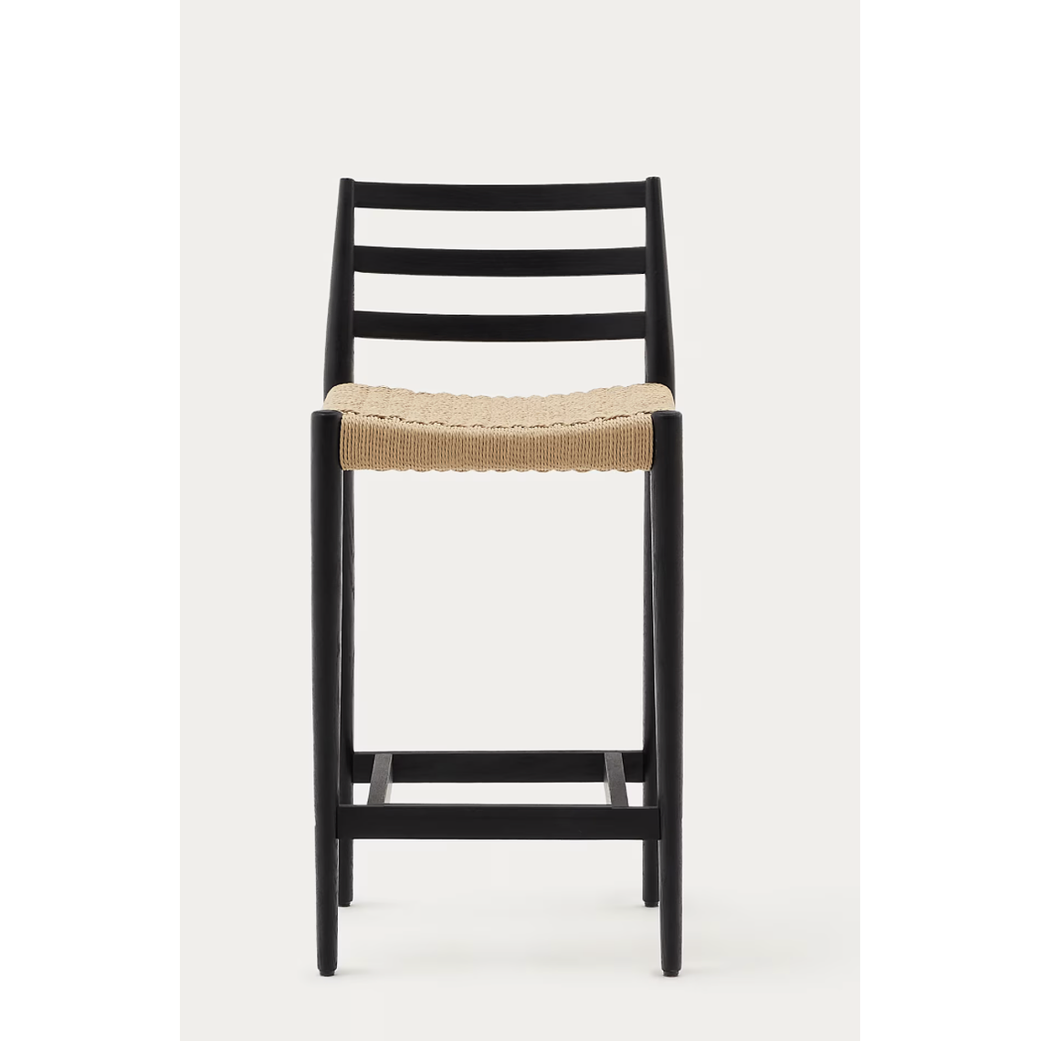 Taburete Analy respaldo madera maciza roble acabado negro y asiento de cuerda 70cm FSC100% 7