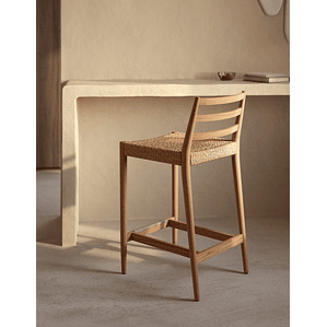 Taburete Analy respaldo madera maciza roble acabado natural y asiento cuerda 70cm FSC 100%