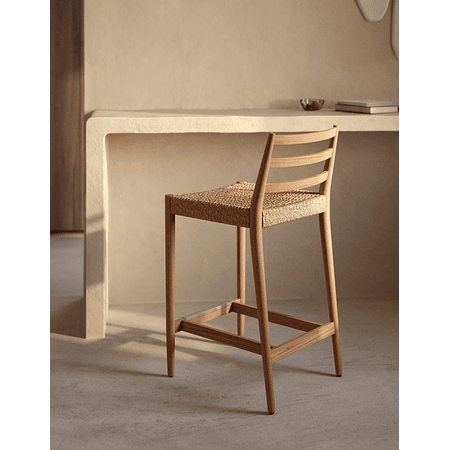 Taburete Analy respaldo madera maciza roble acabado natural y asiento cuerda 70cm FSC 100%