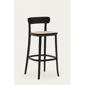 Taburete Romane de madera de haya acabado negro y chapa de fresno y ratán altura 75 cm