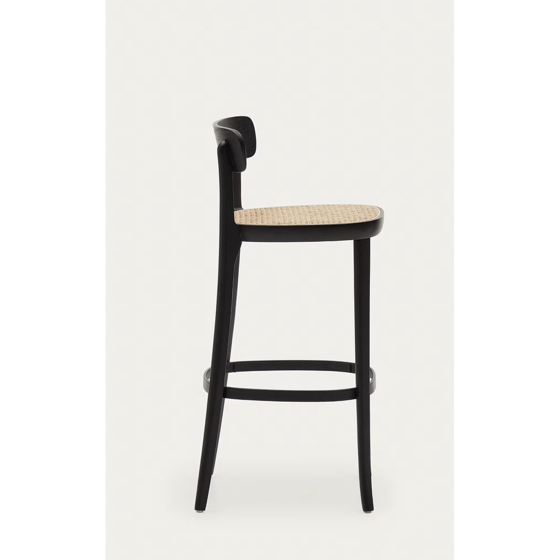 Taburete Romane de madera de haya acabado negro y chapa de fresno y ratán altura 75 cm 6