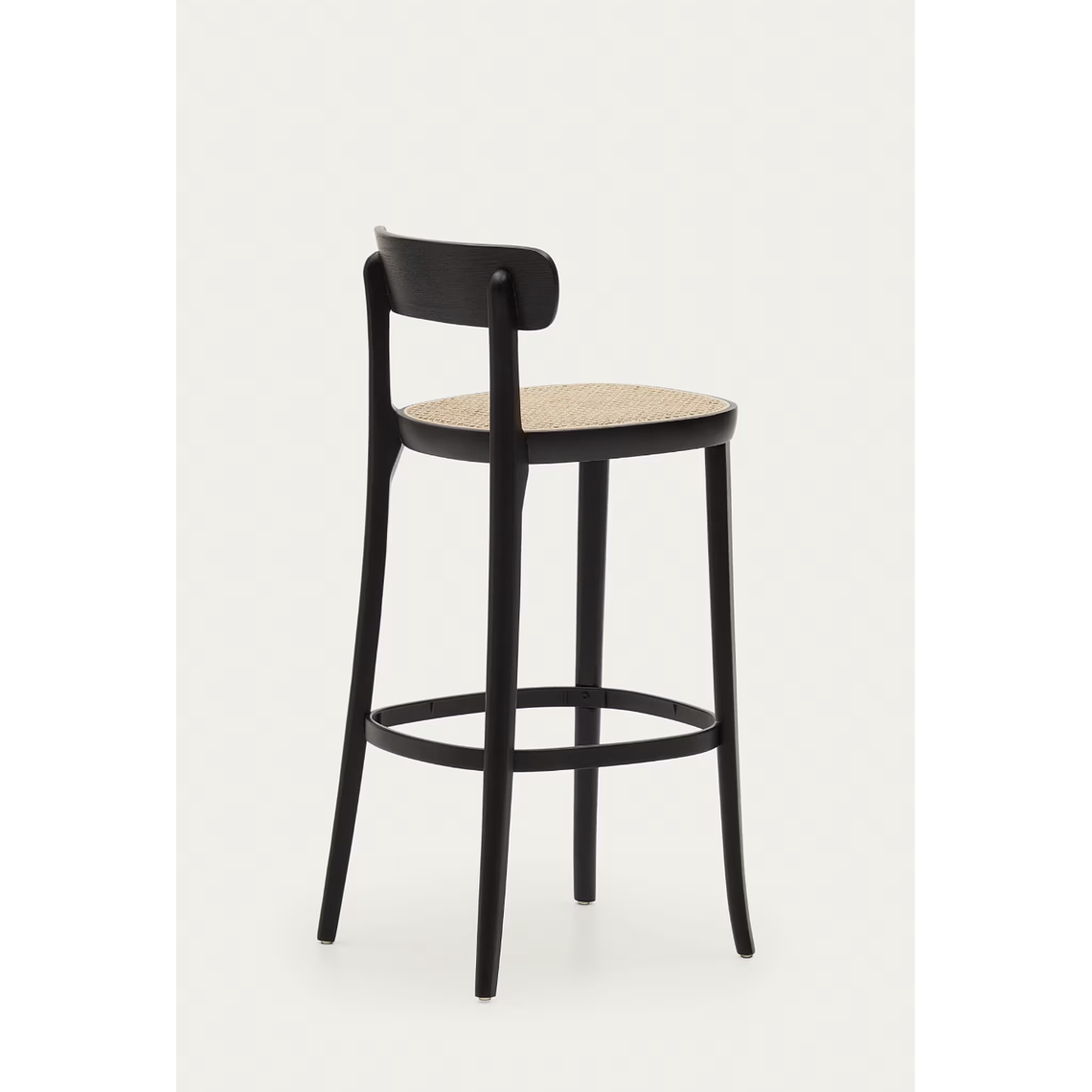 Taburete Romane de madera de haya acabado negro y chapa de fresno y ratán altura 75 cm 8