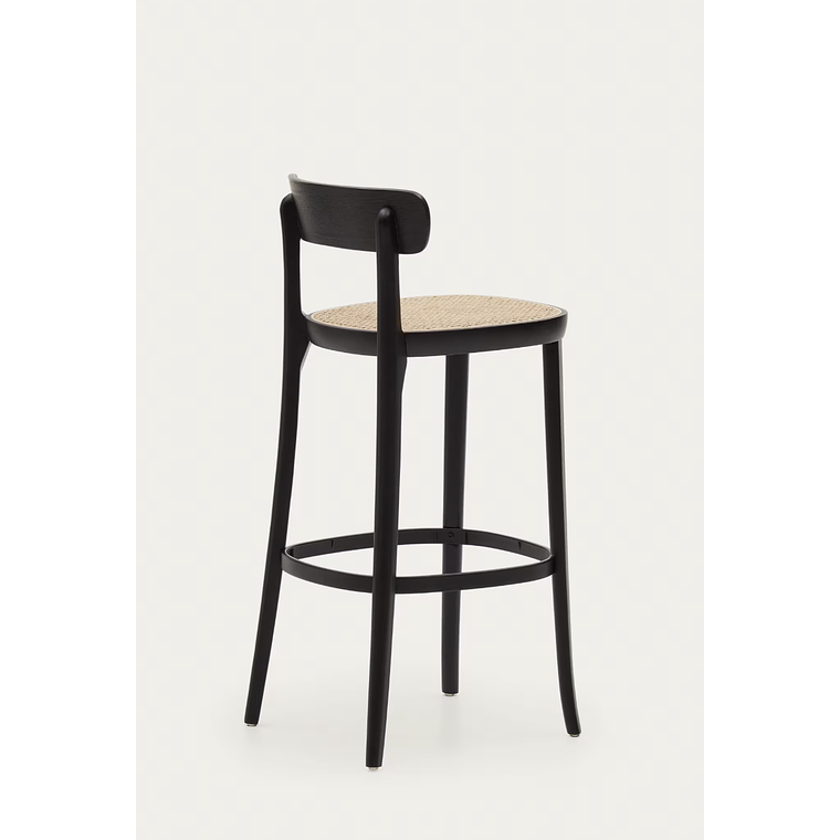 Taburete Romane de madera de haya acabado negro y chapa de fresno y ratán altura 75 cm 8