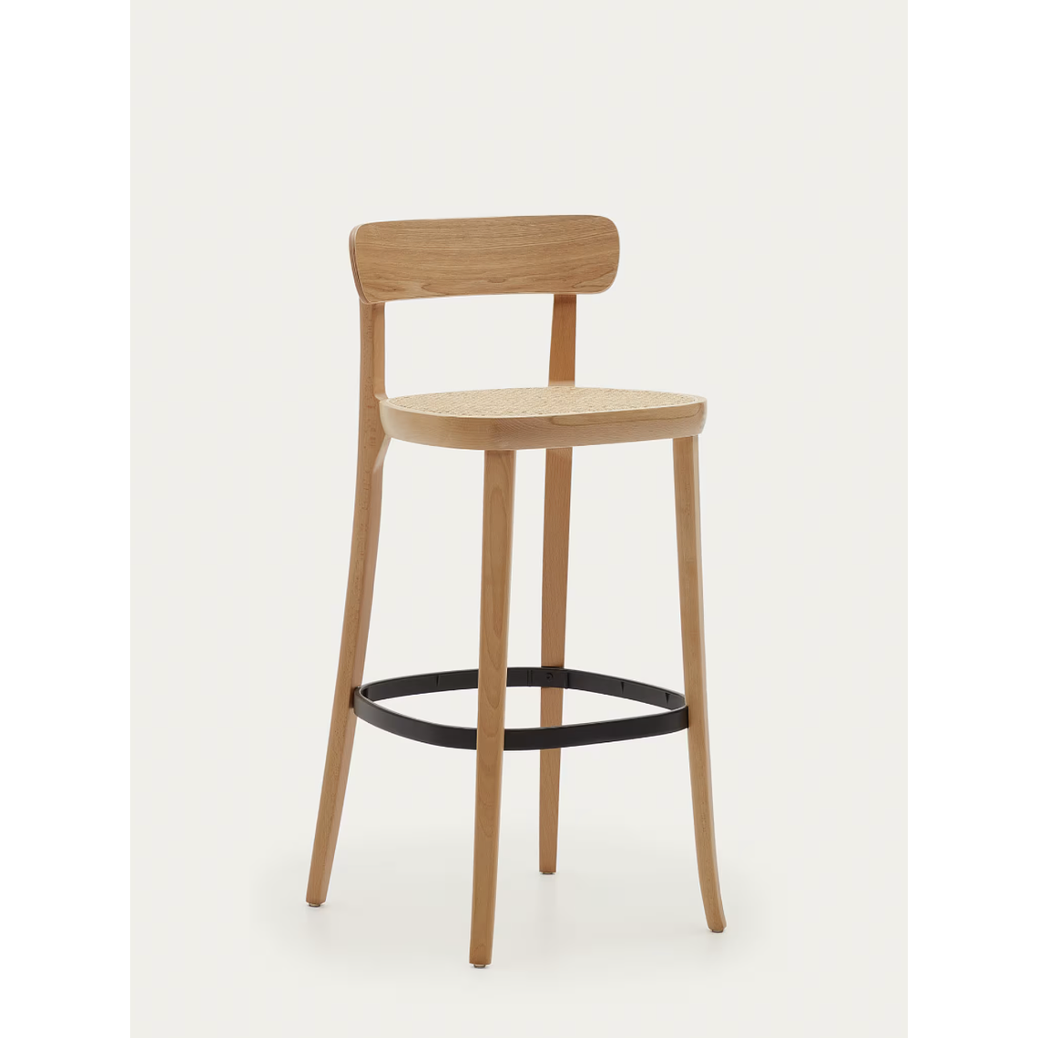 Taburete Romane de madera de haya acabado natural y chapa de fresno y ratán altura 75 cm 1