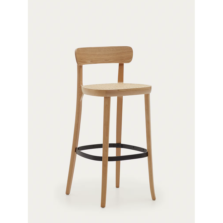 Taburete Romane de madera de haya acabado natural y chapa de fresno y ratán altura 75 cm 1