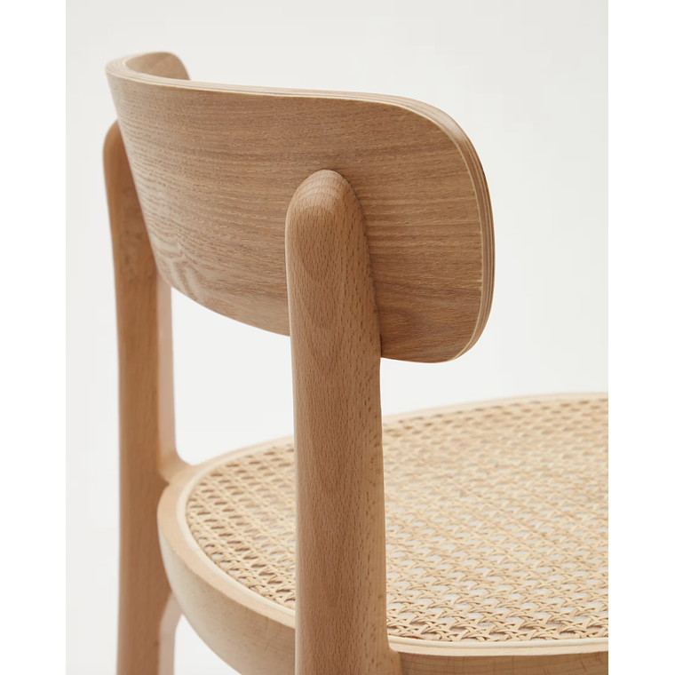 Taburete Romane de madera de haya acabado natural y chapa de fresno y ratán altura 75 cm 3