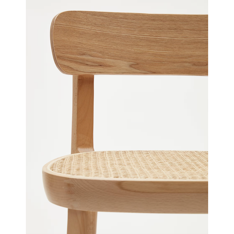 Taburete Romane de madera de haya acabado natural y chapa de fresno y ratán altura 75 cm 5