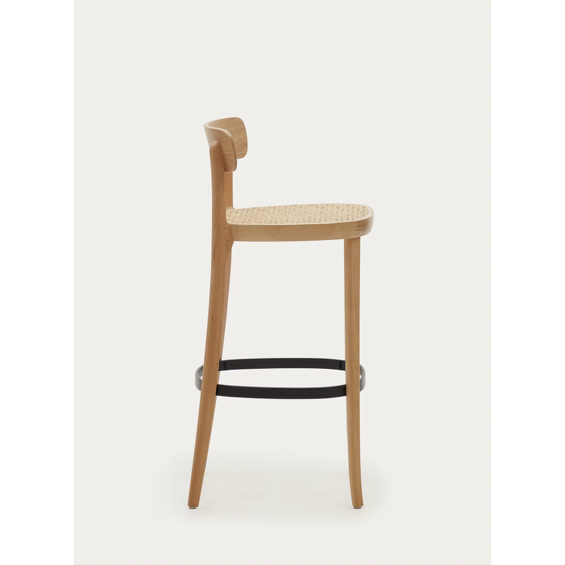 Taburete Romane de madera de haya acabado natural y chapa de fresno y ratán altura 75 cm 6