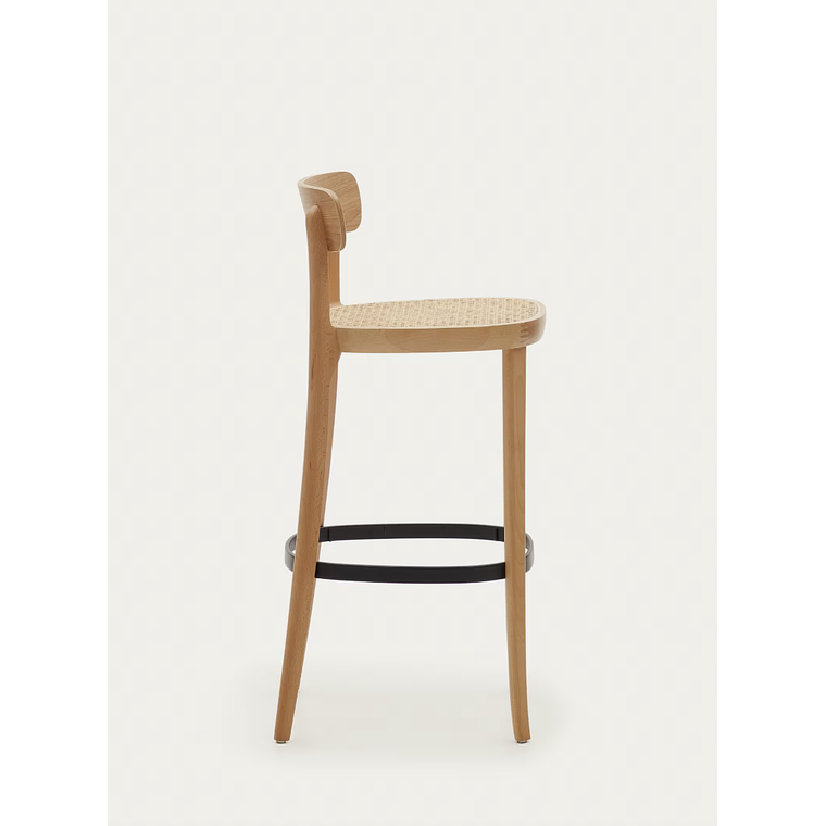 Taburete Romane de madera de haya acabado natural y chapa de fresno y ratán altura 75 cm 6