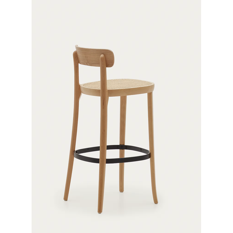 Taburete Romane de madera de haya acabado natural y chapa de fresno y ratán altura 75 cm 8