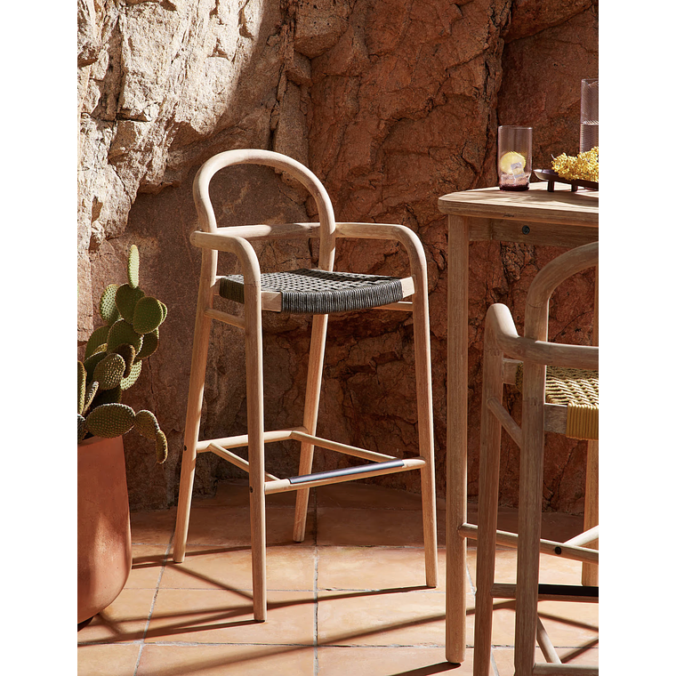Taburete Sheryl de madera maciza de eucalipto y cuerda verde altura 79 cm FSC 100% 2