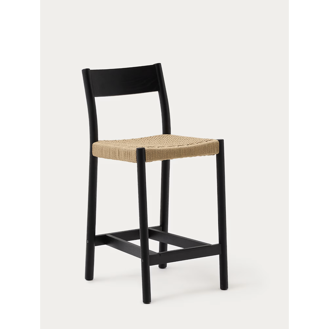 Taburete Yalia respaldo madera maciza roble acabado negro y asiento de cuerda 65cm FSC100% 1