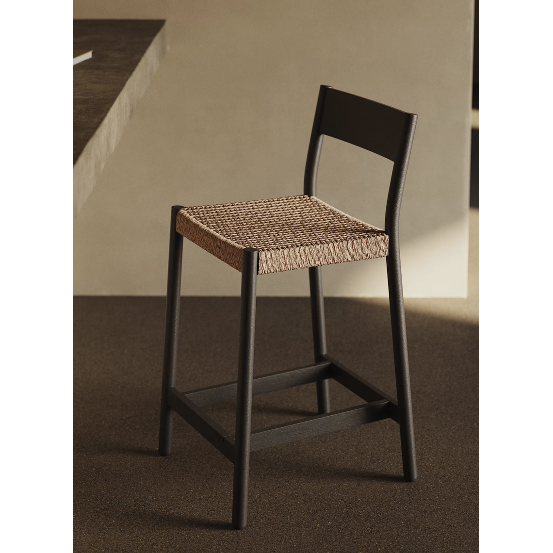 Taburete Yalia respaldo madera maciza roble acabado negro y asiento de cuerda 65cm FSC100% 2
