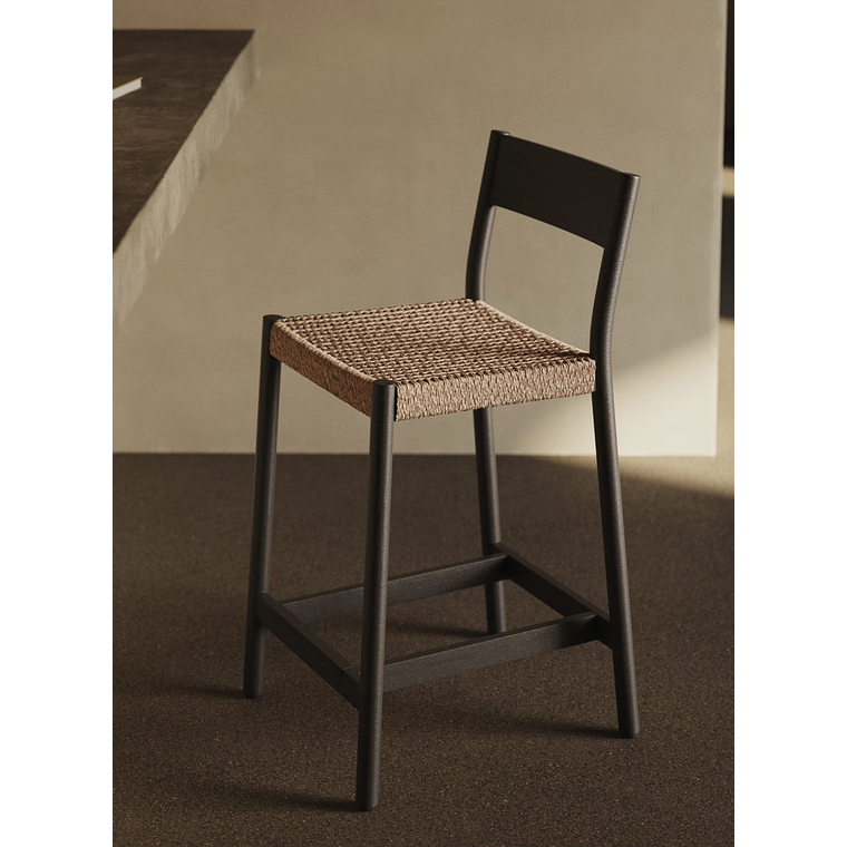 Taburete Yalia respaldo madera maciza roble acabado negro y asiento de cuerda 65cm FSC100% 2