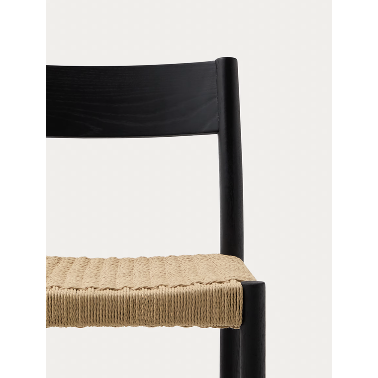 Taburete Yalia respaldo madera maciza roble acabado negro y asiento de cuerda 65cm FSC100% 3