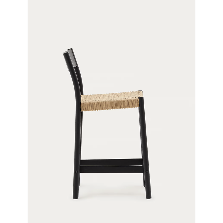 Taburete Yalia respaldo madera maciza roble acabado negro y asiento de cuerda 65cm FSC100% 5