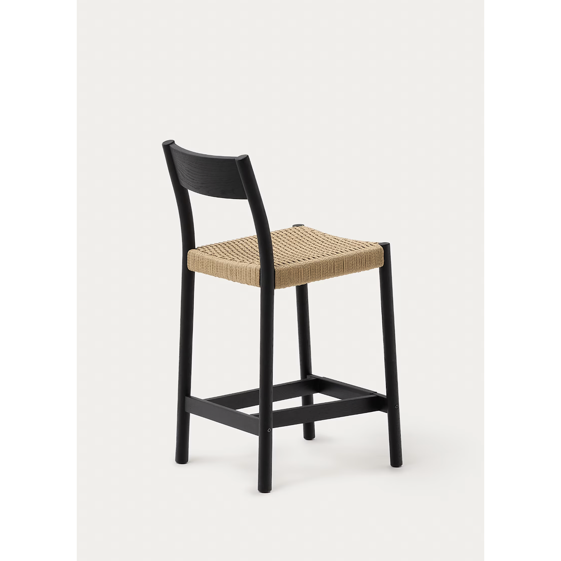 Taburete Yalia respaldo madera maciza roble acabado negro y asiento de cuerda 65cm FSC100% 7