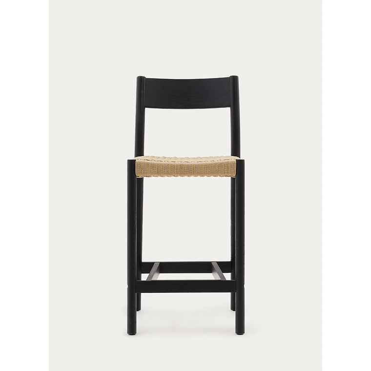 Taburete Yalia respaldo madera maciza roble acabado negro y asiento de cuerda 65cm FSC100% 8