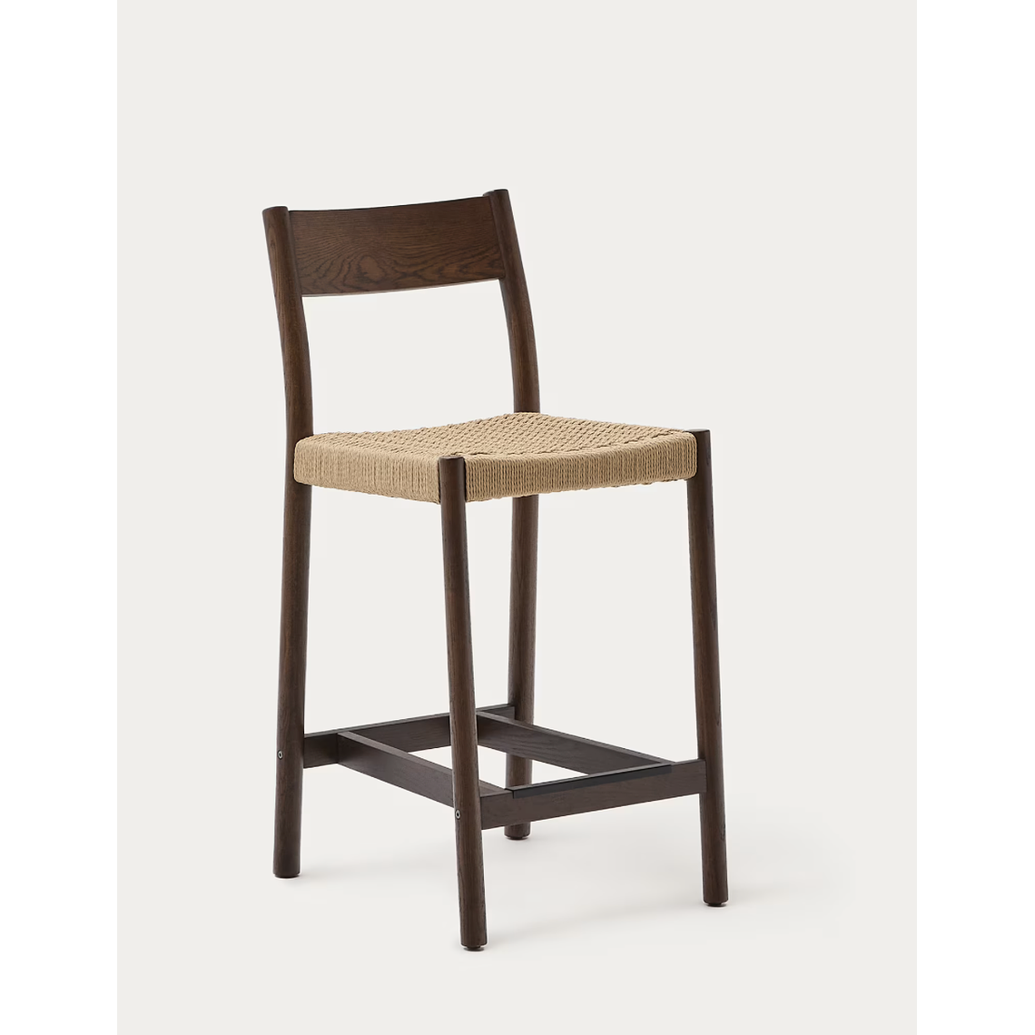 Taburete Yalia respaldo madera maciza roble acabado nogal y asiento de cuerda 65cm FSC100% 1