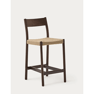 Taburete Yalia respaldo madera maciza roble acabado nogal y asiento de cuerda 65cm FSC100%