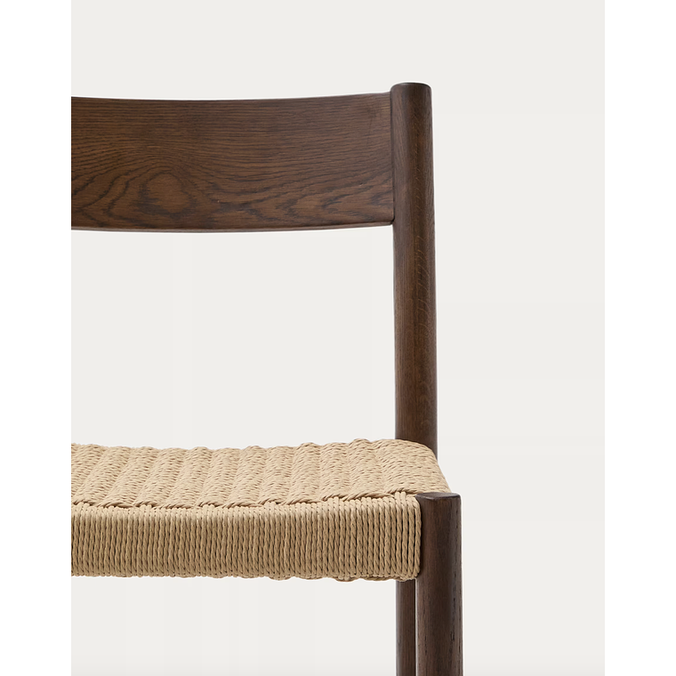 Taburete Yalia respaldo madera maciza roble acabado nogal y asiento de cuerda 65cm FSC100% 3