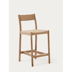 Taburete Yalia respaldo madera maciza roble acabado natural y asiento cuerda 65cm FSC 100%
