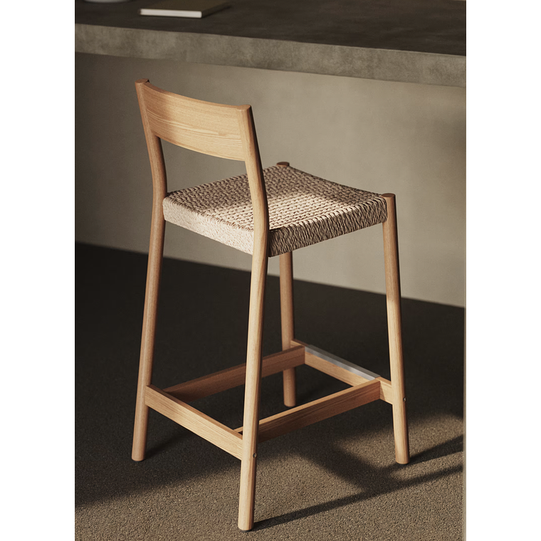 Taburete Yalia respaldo madera maciza roble acabado natural y asiento cuerda 65cm FSC 100% 2