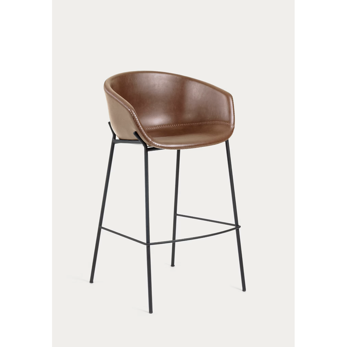 Taburete Yvette piel sintética marrón y patas de acero con acabado negro altura 75 cm 1