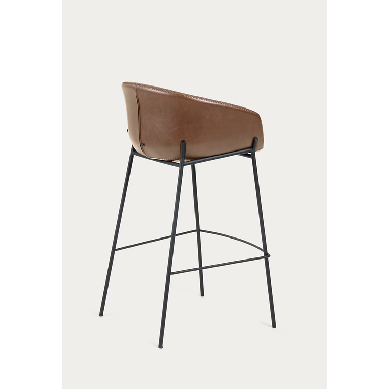 Taburete Yvette piel sintética marrón y patas de acero con acabado negro altura 75 cm 7