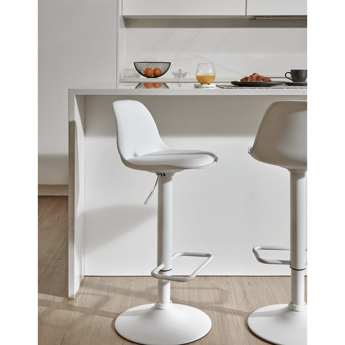 Taburete Orlando - T de piel sintética blanco y acero blanco mate 60-82 cm 2