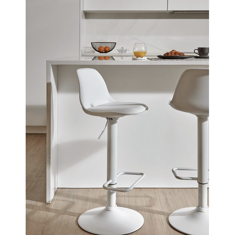 Taburete Orlando - T de piel sintética blanco y acero blanco mate 60-82 cm 2