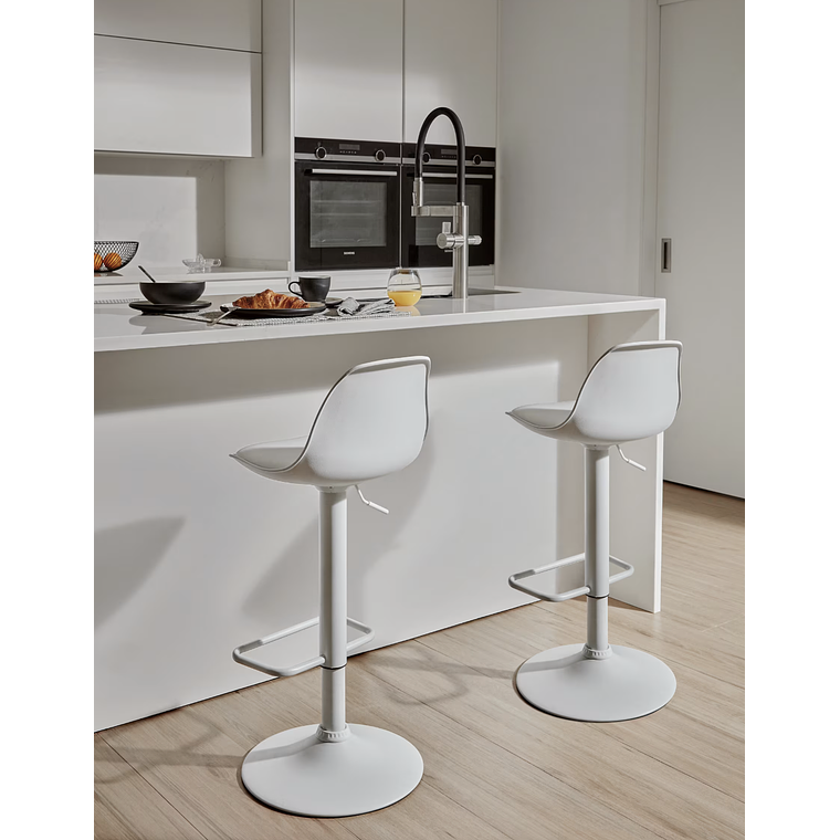 Taburete Orlando - T de piel sintética blanco y acero blanco mate 60-82 cm 4