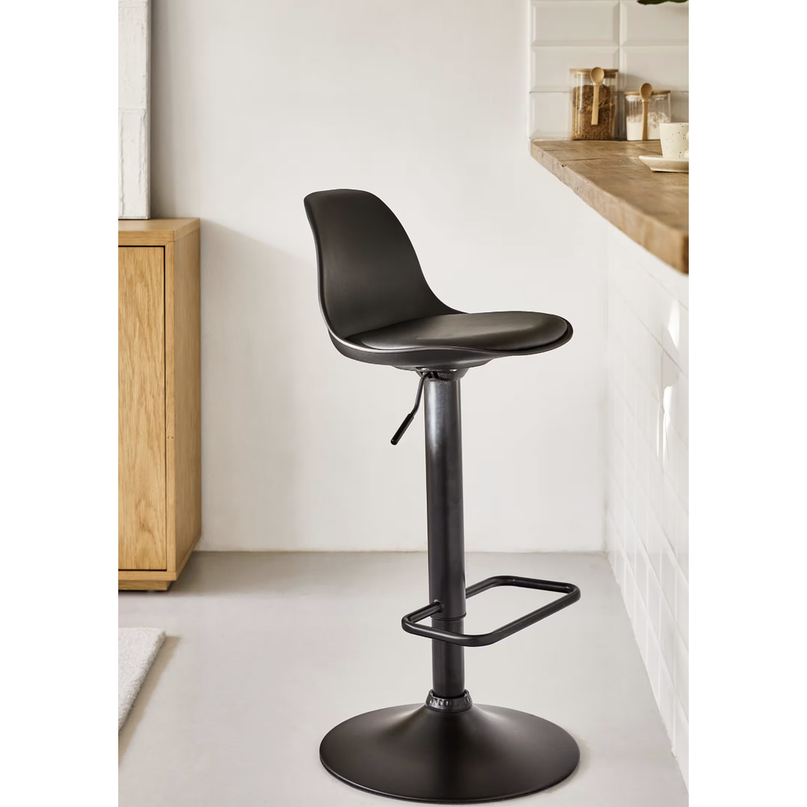 Taburete Orlando - T de piel sintética negro y acero negro mate 60-82 cm 2