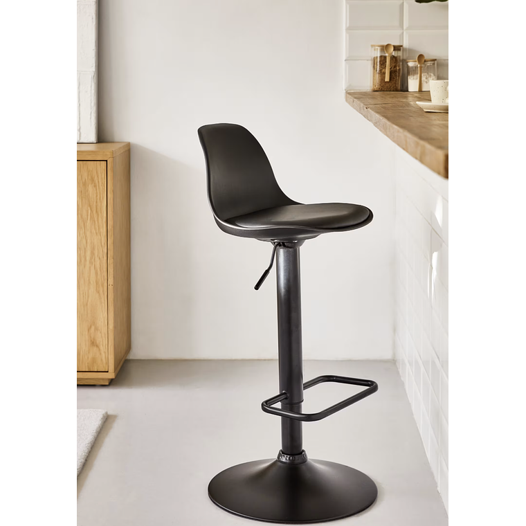 Taburete Orlando - T de piel sintética negro y acero negro mate 60-82 cm 2