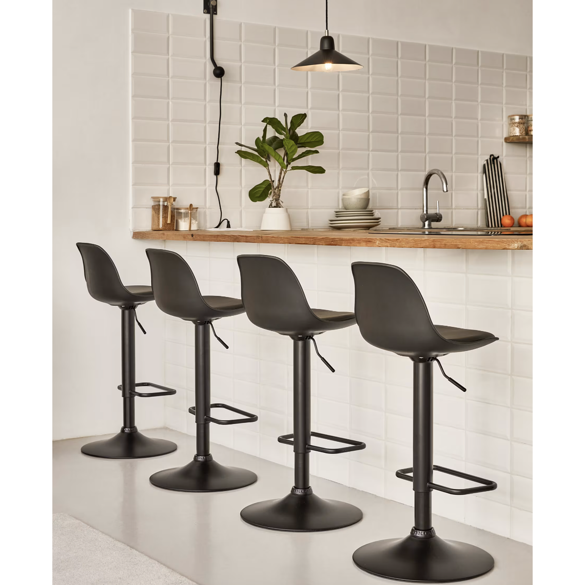 Taburete Orlando - T de piel sintética negro y acero negro mate 60-82 cm 4