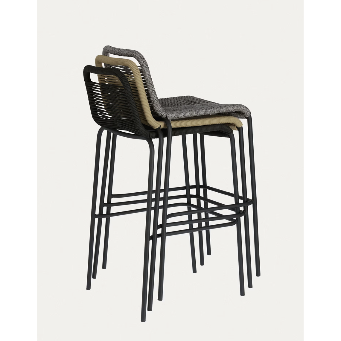 Taburete apilable Lambton de cuerda negro y acero con acabado negro altura 74 cm 9