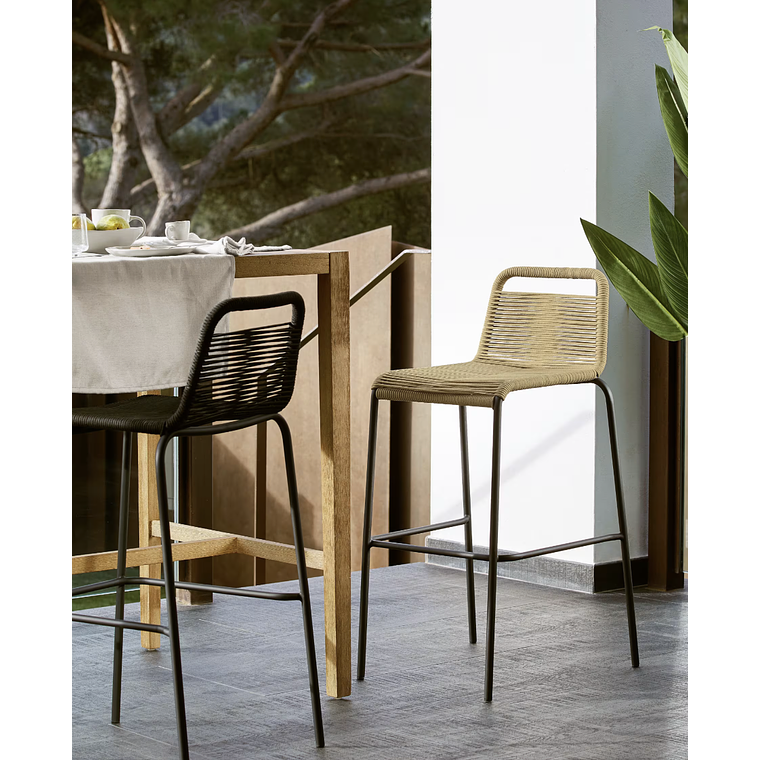 Taburete apilable Lambton de cuerda marrón y acero con acabado negro altura 74 cm 2