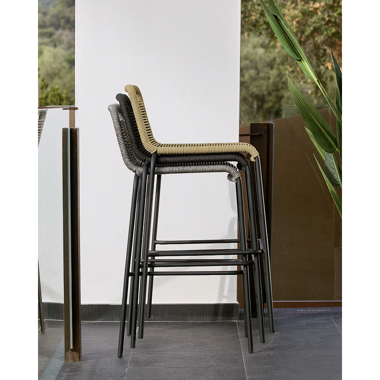 Taburete apilable Lambton de cuerda marrón y acero con acabado negro altura 74 cm 4