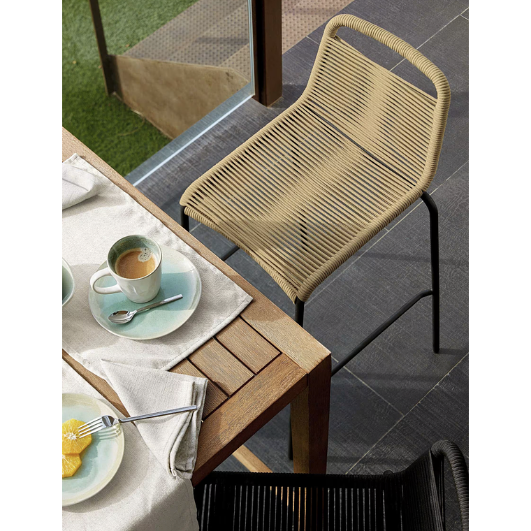 Taburete apilable Lambton de cuerda marrón y acero con acabado negro altura 74 cm 8