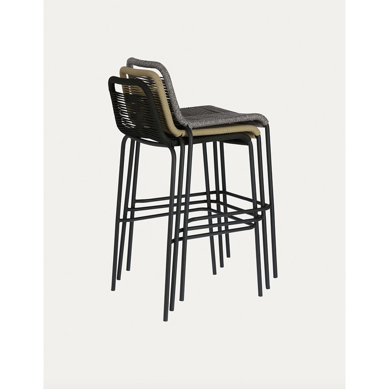 Taburete apilable Lambton de cuerda marrón y acero con acabado negro altura 74 cm 9