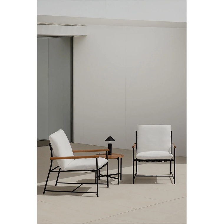 Juego de Balcón de 2 Sillones y Mesa de Centro en Madera de Eucalipto y Acero Negro Kerkera 1