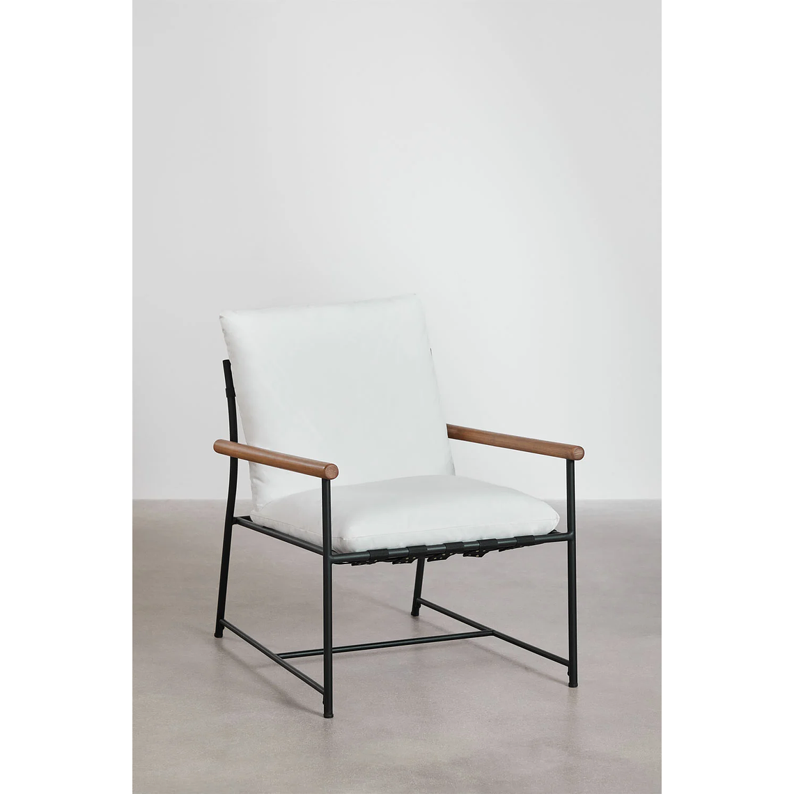 Juego de Balcón de 2 Sillones y Mesa de Centro en Madera de Eucalipto y Acero Negro Kerkera 3