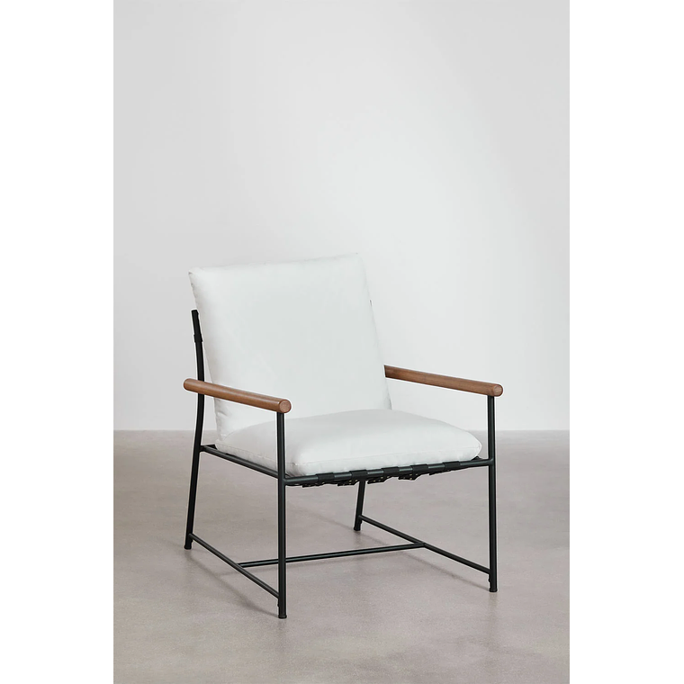 Juego de Balcón de 2 Sillones y Mesa de Centro en Madera de Eucalipto y Acero Negro Kerkera 3