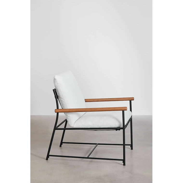 Juego de Balcón de 2 Sillones y Mesa de Centro en Madera de Eucalipto y Acero Negro Kerkera 4