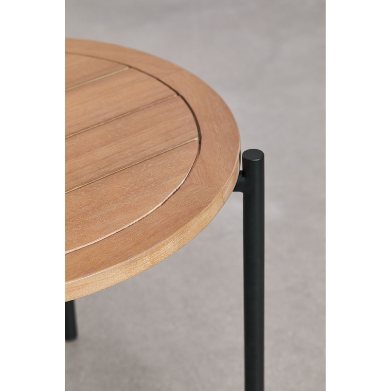 Juego de Balcón de 2 Sillones y Mesa de Centro en Madera de Eucalipto y Acero Negro Kerkera 9