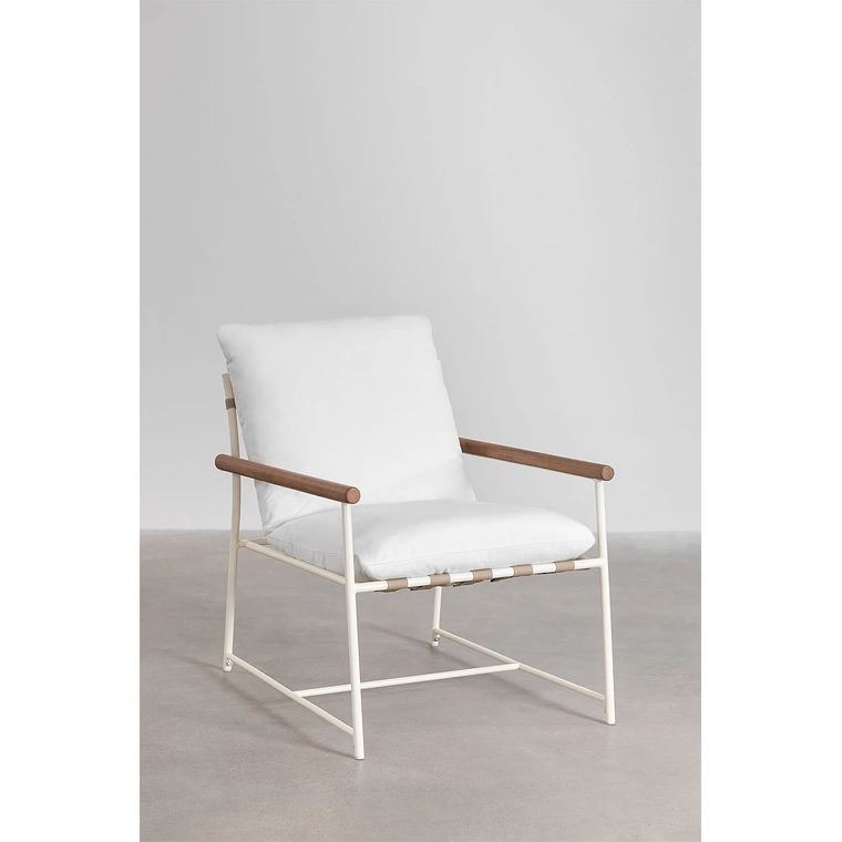 Juego de Balcón de 2 Sillones y Mesa de Centro en Madera de Eucalipto y Acero Blanco Kerkera 3