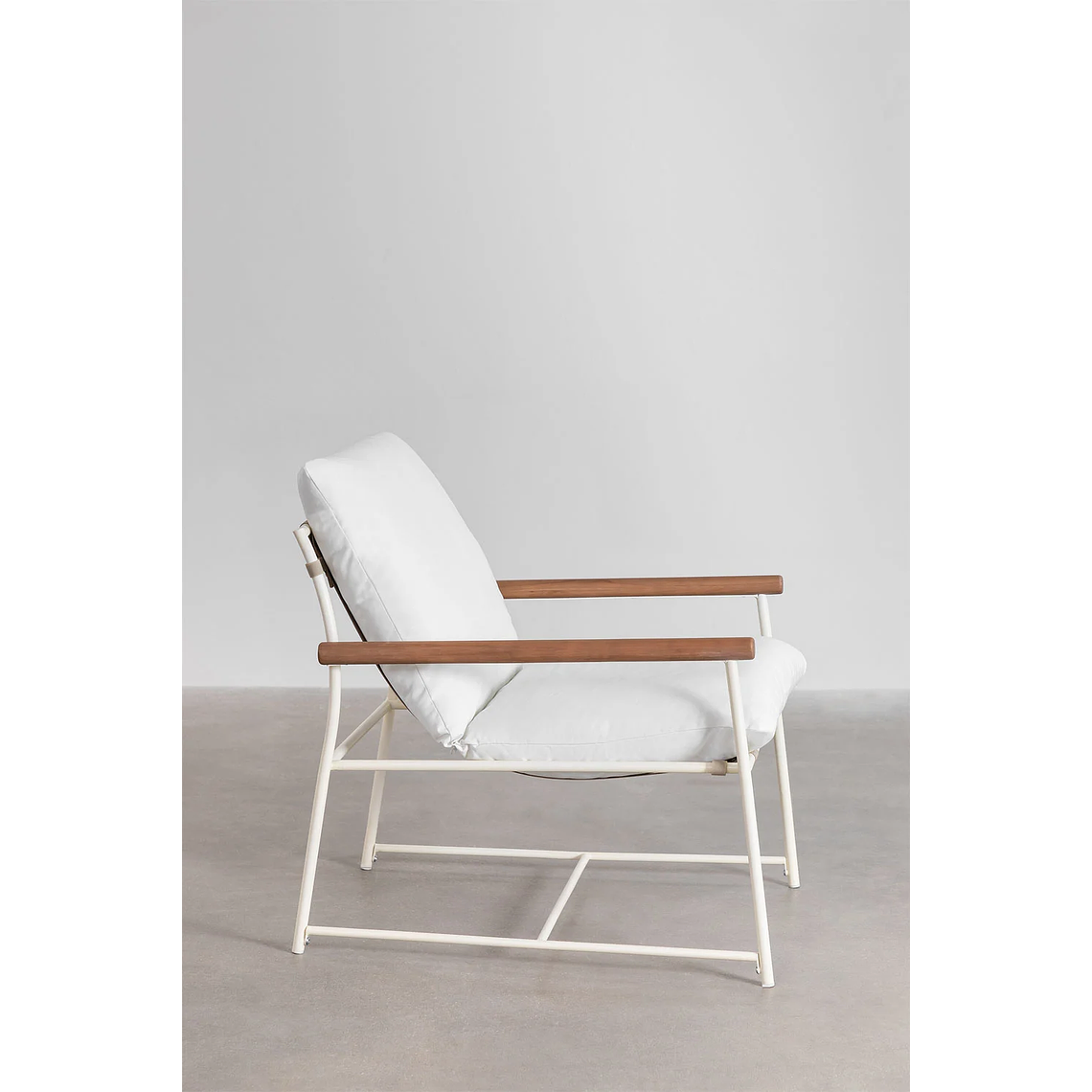 Juego de Balcón de 2 Sillones y Mesa de Centro en Madera de Eucalipto y Acero Blanco Kerkera 4