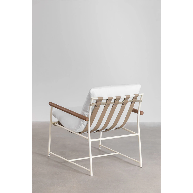 Juego de Balcón de 2 Sillones y Mesa de Centro en Madera de Eucalipto y Acero Blanco Kerkera 5