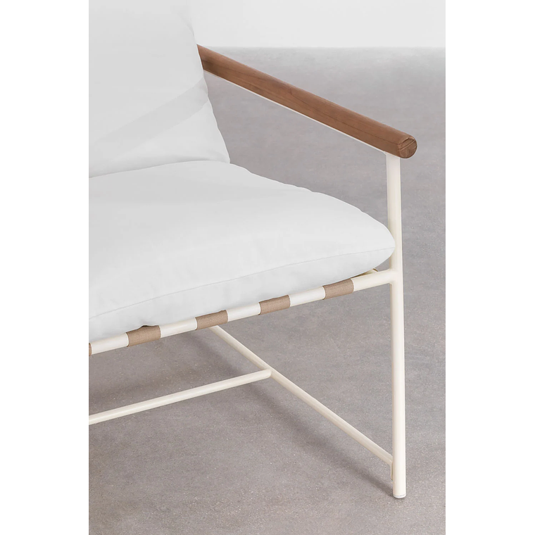 Juego de Balcón de 2 Sillones y Mesa de Centro en Madera de Eucalipto y Acero Blanco Kerkera 6