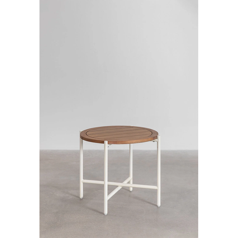 Juego de Balcón de 2 Sillones y Mesa de Centro en Madera de Eucalipto y Acero Blanco Kerkera 8